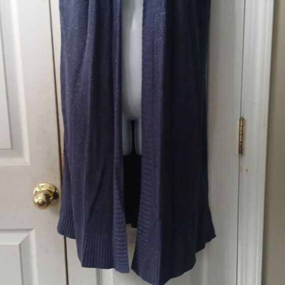 Chico’s Metallic Blue Lace Up Back Sleeveless Open Front Cardigan Sz XL NWOT - Picture 2 of 7